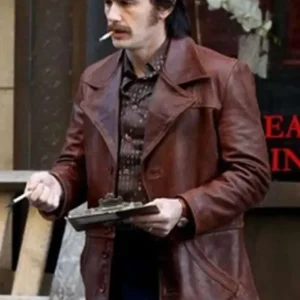 Shop Vincent Martino TV Series The Deuce Frankie Maroon Leather Jacket On Sale