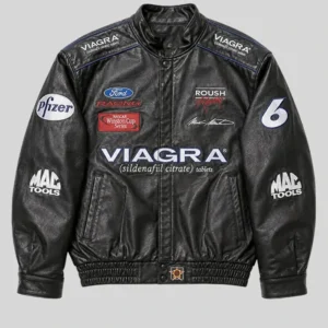 Shop Vintage Drake Viagra Racing Black Leather Jacket For Sale