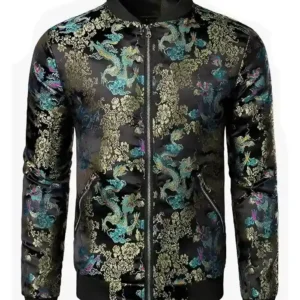 Shop WWE SummerSlam 2026 Minnesota Nick Aldis Black Floral Embroidered Satin Bomber Jacket