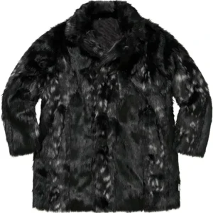 Shop Winter Fall 2026 Supreme PU Fur Windstopper Black Overcoat For Men and Women