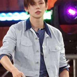 Shop Yeonjun Good Morning America Grey Denim Jacket