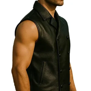 Spider-Men Tactical Combat Style Double Brested Black Leather Vest For Sale