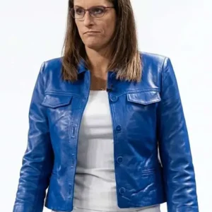 Stephanie White Blue Cropped Leather Jacket