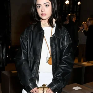 Street Style 2026 Nailea Devora Black Leather Jacket Front