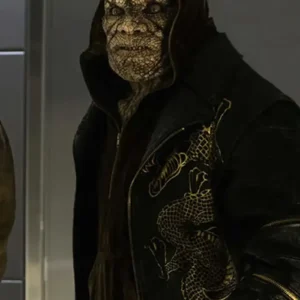 Suicide Squad Killer Croc Adewale Akinnuoye Agbaje Black Crocodile Embossed Leather Biker Jacket