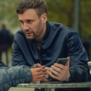 TV Series Hit Point Season 1 Nick Blood Midnight Navy Blue Satin MA-1 Bomber Jacket On Sale