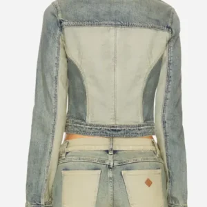 TV Series RHOC S20 Jennifer Pedranti’s Two Tone Blue Denim Moto Jacket For Men and Women