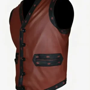 The Warriors Movie Red Diamond Trim Oxblood Brown Leather Vest