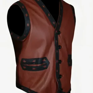 The Warriors Movie Red Diamond Trim Oxblood Brown Leather Vest For Men and Women