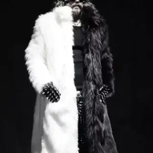 Thickening Black and White Fur Trench Coat