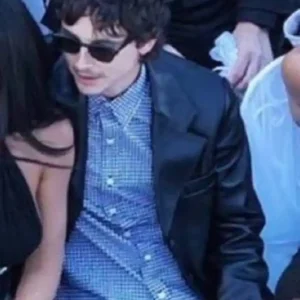 Timothée Chalamet Jordyn Woods and Karl-Anthony Towns’ Wedding Black Leather Blazer
