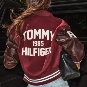 Tommy Hilfiger 1985 Yasmin Wijnaldum Maroon and Brown Varsity Jacket