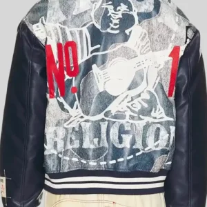 True Religion Fall 2026 No. 1 Logo Denim Print Leather Bomber Jacket For Men and Women