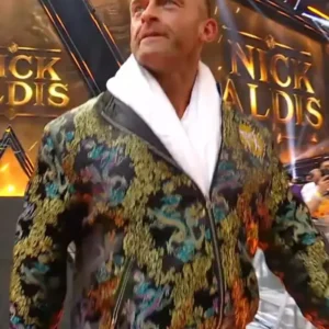 WWE SummerSlam 2026 Minnesota Nick Aldis Black Floral Embroidered Satin Bomber Jacket For Men