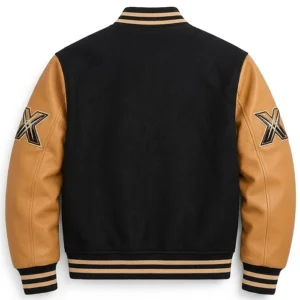 X Men Black and Tan Varsity Jacket Back Look