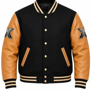 X Men Black and Tan Varsity Jacket Front