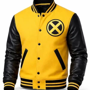 X Men Yellow Black Varsity Jacket Front
