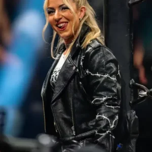 AEW Wrestler Thekla Kaischauri Black Leather Jacket On Sale