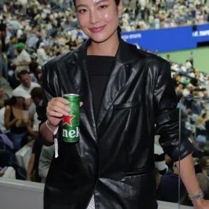 Adeline Rudolph US Open Tennis Championships 2026 Black Leather Blazer