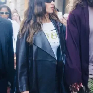 Adria Arjona Milan Fashion Week 2026 Black Leather Coat