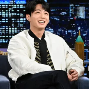 BTS Jungkook The Tonight Show White Bomber Jacket On Sale