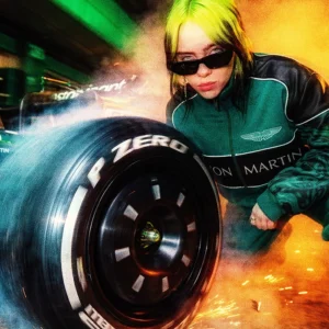 Billie Eilish x Aston Martin Green and Black Bomber Jacket