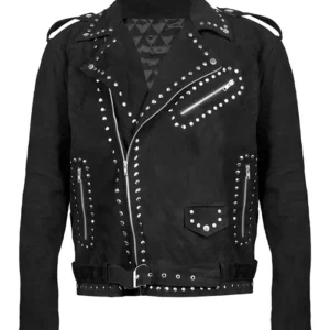 Black Studded Suede Biker Jacket