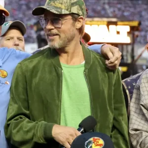 Brad Pitt NASCAR Cup Series 2026 Green Suede Bomber Jacket
