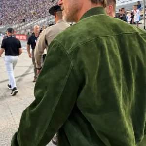 Brad Pitt NASCAR Cup Series 2026 Green Suede Leather Bomber Jacket On Sale