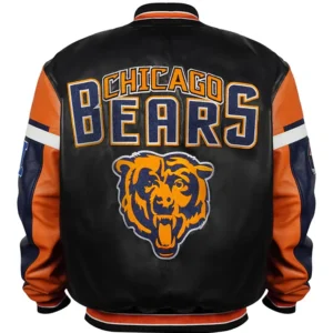 Chicago Bears Black Varsity Full-Zip Leather Jacket Backs