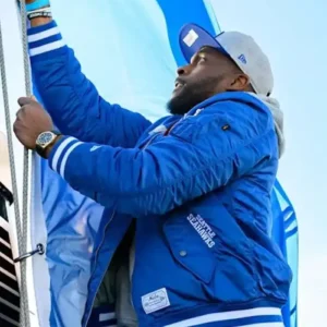 Cliff Avril 2026 Seahawks Team Patches Royal Blue MA-1 Bomber Jacket