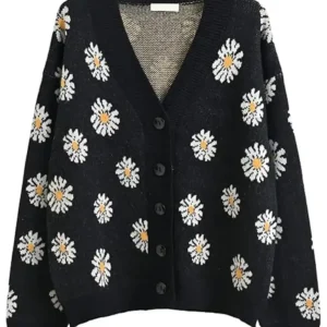 Daisy V Neck Buttoned Down Black Sweater