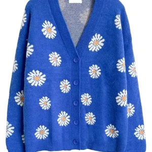 Daisy V Neck Buttoned Down Blue Sweater