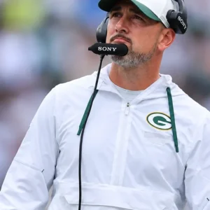 Green Bay Packers Matt LaFleur Nike 2026 White Sideline Logo Glory Anorak Half-Zip Hooded Jacket On Sale