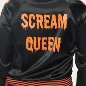 Halloween Pumpkin Scream Queen Black Satin Bomber Jacket