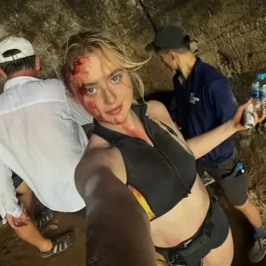 Kathryn Newton Devil’s Mouth 2026 Black and Yellow Cropped Vest