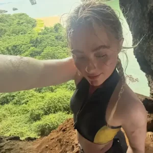 Kathryn Newton Devil’s Mouth 2026 Black and Yellow Cropped Vest On Sale