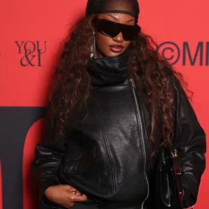 London Fashion Week 2026 Tems Black Leather Jacket On Sale