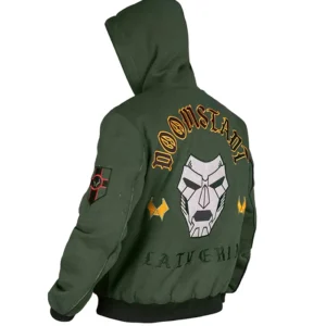 Marvel Doctor Doom Army Hooded Varsity Jacket Back Look