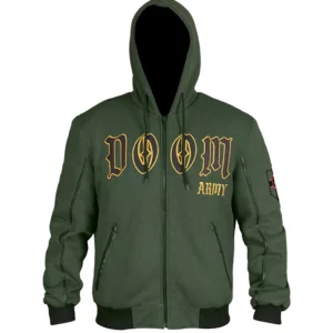 Marvel Doctor Doom Army Hooded Varsity Jacket Front Look
