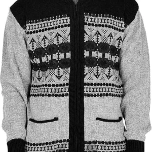 Men Classic Cardigan Argyle Diamond Pattern Black Zip Up Sweater