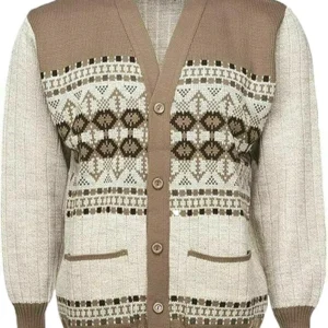 Men Classic Cardigan Argyle Diamond Pattern Sweater