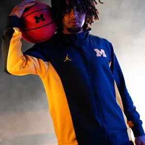 Michigan Wolverines Basketball Team 2026 Nike Jordan Navy and Yellow Full Zip Hoodie
