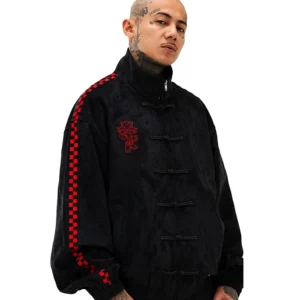 NEPTUN X Sonic Shadow Black Suede Bomber Jacket