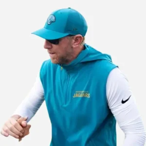 NFL Team Liam Coen Jacksonville Jaguars 2026 Head Coach Teal Blue Hooded Vest
