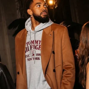 NYC 2026 Tommy Hilfiger fashion Show Karl-Anthony Towns Brown Wool Long Coat