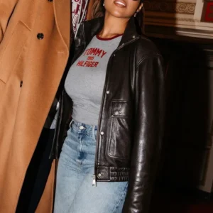 NYC 2026 Tommy Hilfiger fashion show Jordyn Woods Black Leather Jacket