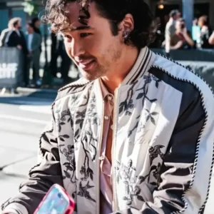 Nico Hiraga 2026 Toronto International Film Festival White Floral Embroidered Bomber Jacket On Sale