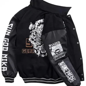 One Piece Monkey D Luffy Gear 5 Black Wool Varsity Jacket