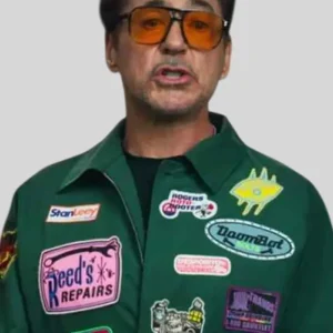 Robert Downey Jr. Avengers Endgame Encore Tony Stark Green Cotton Patchwork Jacket On Sale